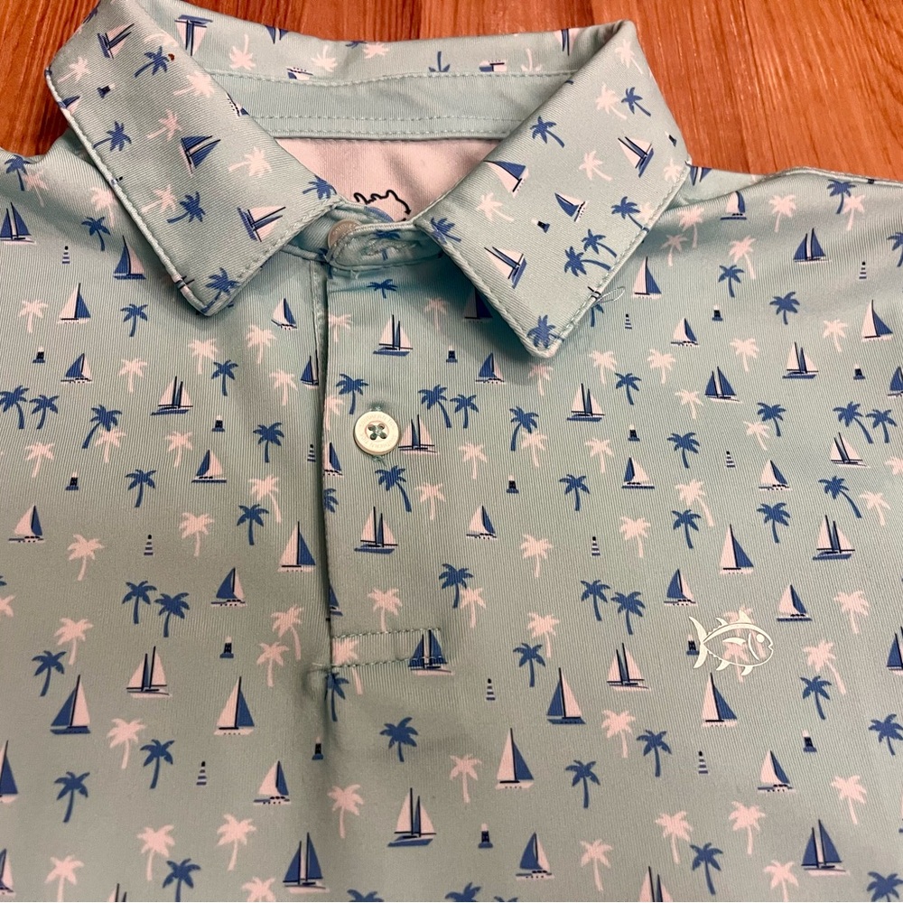 Southern Tide Light Blue Palm Tree Polo - Youth Large (12-14)